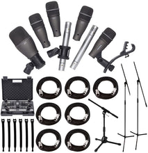 Charger l&#39;image dans la galerie, Samson DK707 7-Piece Drum Microphone Kit +Mr Dj Tripod Base Mic Boom Stand + Low-Level Tripod Mic Stand + 7 XLR Mic Cables 20 ft.+ Strape, Black Accessory Bundle