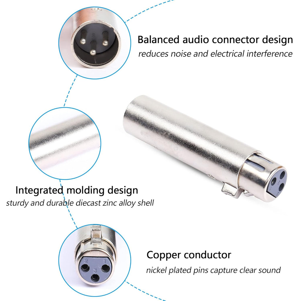 MR DJ AXLRMF 3-Pin XLR Male to 3-Pin XLR Female Audio Microphone Cable Extension Adapter Connector