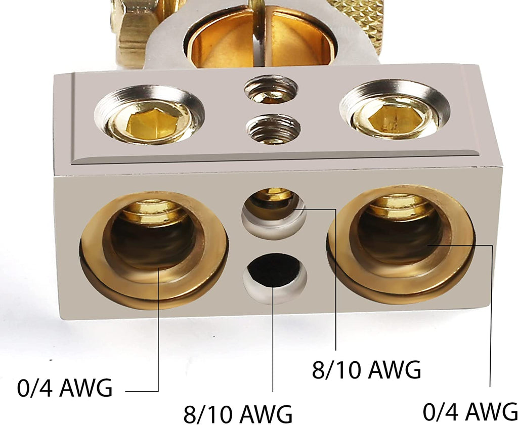 Absolute BTC300PN 0/2/4/6/8 AWG Single Positive & Negative Power Battery Terminal Connectors Chrome