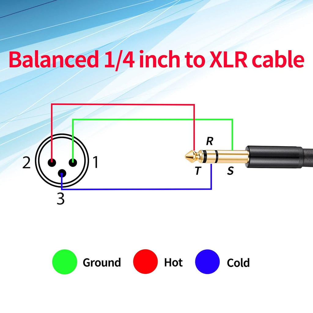 MR DJ CQSXM12 12' Pro PA DJ Karaoke XLR Male to 1/4" TRS Stereo Male Plug Audio Balanced Microphone Cable