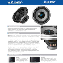 Load image into Gallery viewer, 2 Alpine S2-W12D2 1800W 12" Type-S Series Dual 2 ohm Car Subwoofer