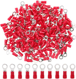 MR DJ RT2218R 200 pcs #8 Red 22/16G Vinyl Insulated Connectors Ring Terminal