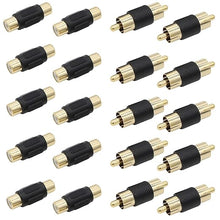 Load image into Gallery viewer, 20 Pack Female &amp; Male Gold RCA cable Cord Coupler Joiner barrel Connectors