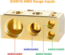 Load image into Gallery viewer, Absolute BTG300P 0/2/4/6/8 AWG Gold Single Positive Power Battery Terminal Connectors