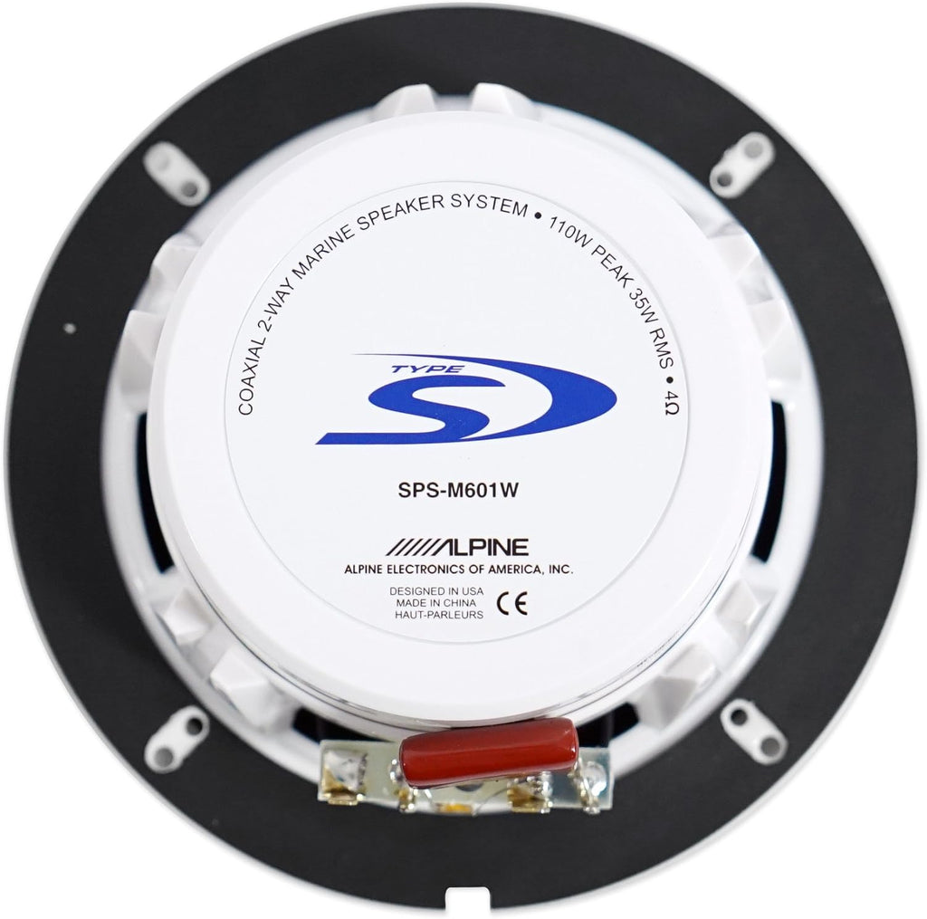 Alpine SPS-M601W 6.5” Coaxial 2-Way Marine Speaker with White Grilles Bundle
