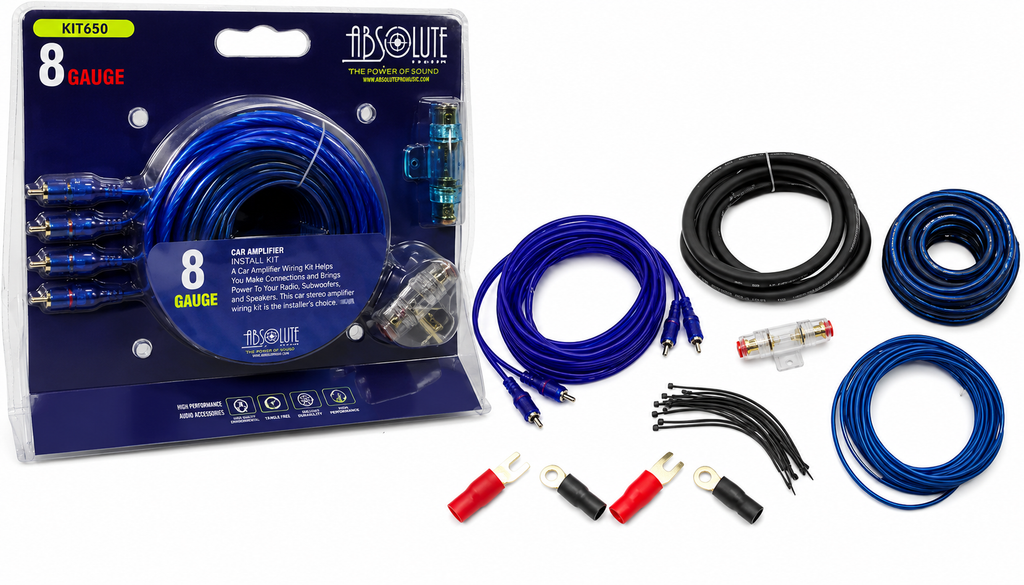 Absolute KIT-650 8 Gauge 1200-Watt Amplifier Installation Kit Complete Amp Wiring Kit