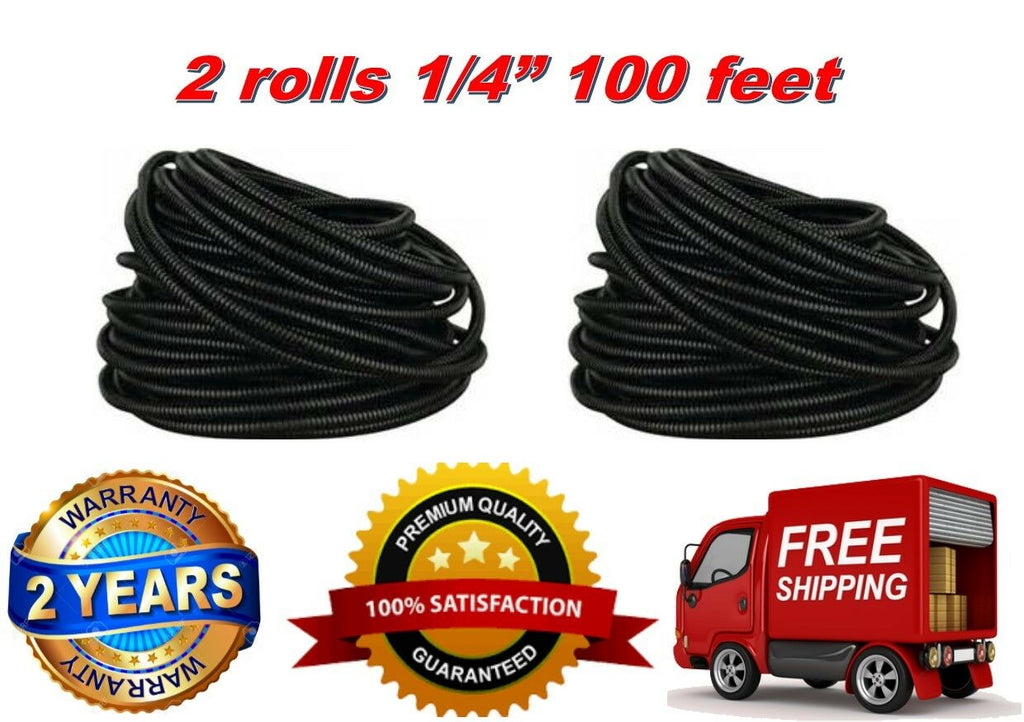 Absolute USA 2 rolls 100 ft 1/4" split wire loom conduit polyethylene tubing black sleeve tube