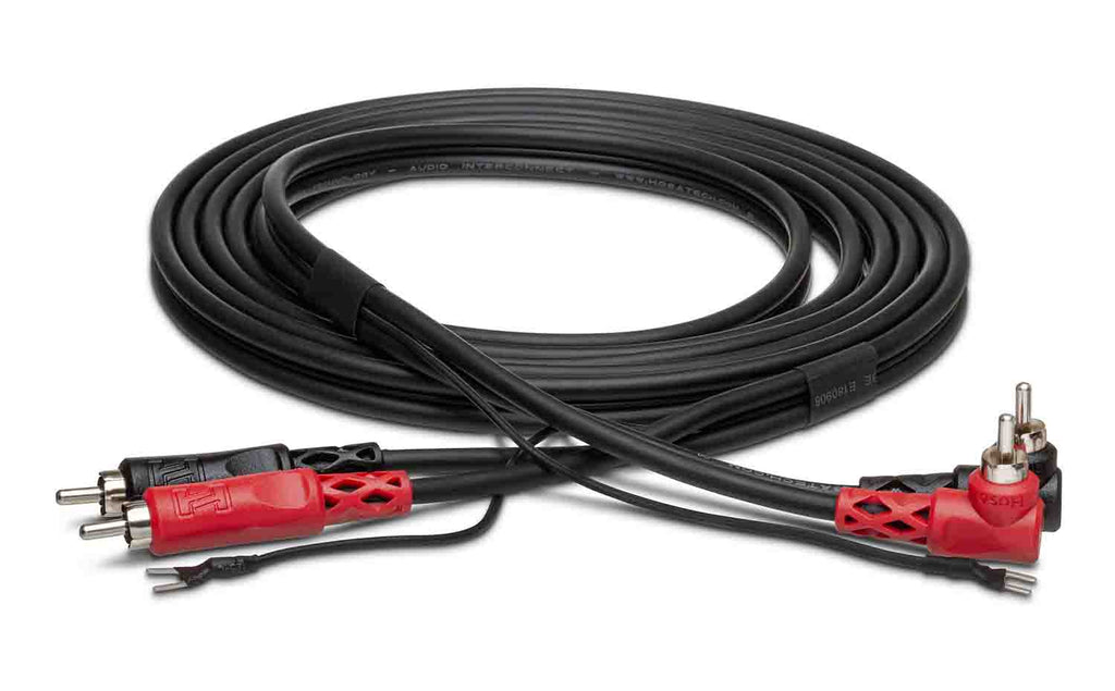 Hosa CRA-201DJ, Dual RCA to Dual Right Angle RCA with Ground Wire Stereo Interconnect Cable - 1 Meter