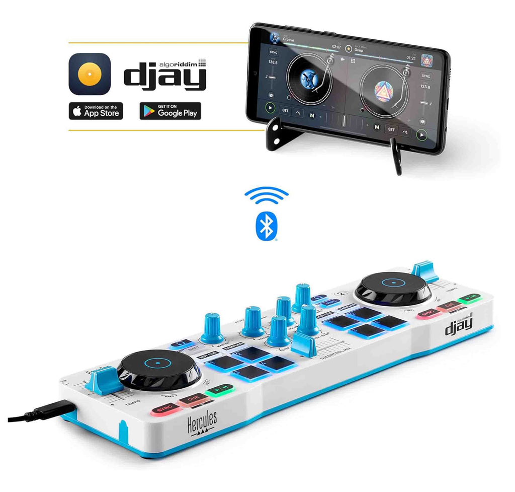 Hercules DJControl Mix Blue Bluetooth Wireless Controller for Smartphones