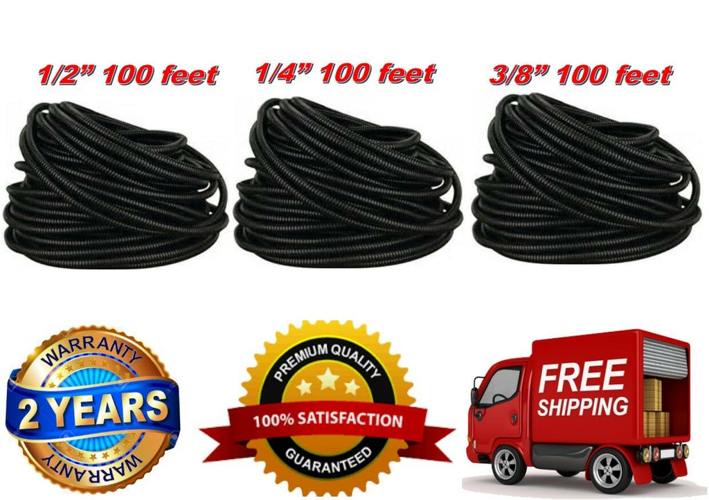 3) 100 FT EACH SIZE 1/4" 3/8" 1/2" SPLIT LOOM POLYETHYLENE WIRE TUBING CABLE