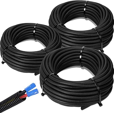 A-T 3-Pack 1/4", 3/8", 1/2" x 25 Feet Each Split Wire Loom Convoluted Tubing