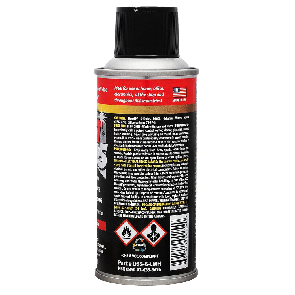 6 DeoxIT D5S-6 Contact Cleaner Non-Flammable No-DRIP 5% Spray 5 oz