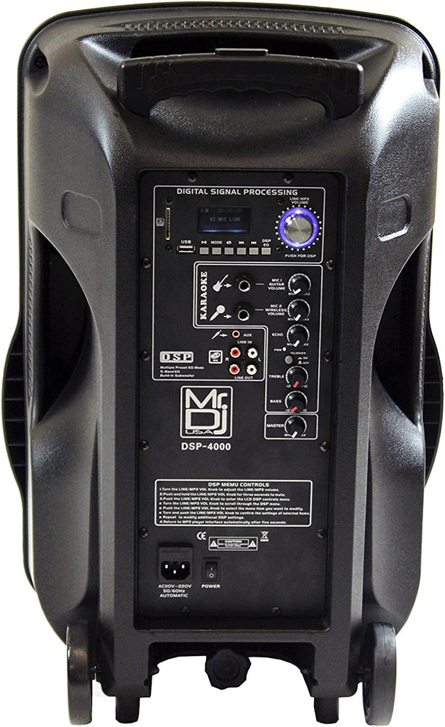 MR DJ DSP4000 15" 2 Way Portable Speaker with Bluetooth, FM Radio, USB/SD & DSP Player Technology