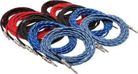 Hosa 3GT-PAK Cloth Guitar Cable, Hosa Straight to Same, 18 ft, Assorted Colors, 10 pc