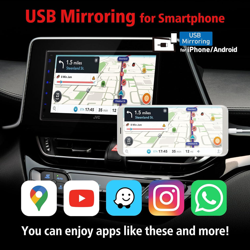 JVC KW-M595BT Digital Media Receiver 6.8" Capacitive Touch Monitor Apple CarPlay- Android Auto w/License Plate