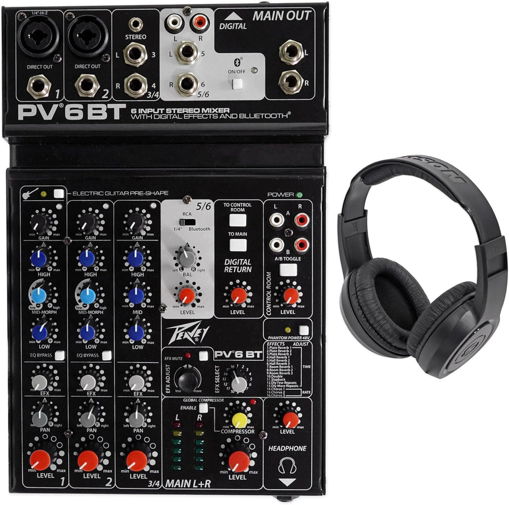 Copy of Peavey PV 6 BT 6 Channel Compact Mixing Mixer Console with Bluetooth + Certified Headphones