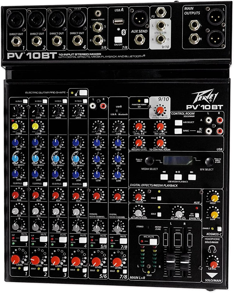 Peavey PV 10 BT 10 Channel Compact Mixing Mixer Console with Bluetooth + 2 1/4" & 4 XLR Cables