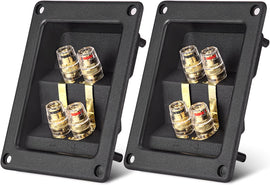 American Terminal 2PCS Rectangle 4-Way Speaker Box Terminal Cup with Banana Plugs, Screw Type Binding Post Subwoofer Box Speaker Terminal Plates for DIY Home Car Stereo Speaker & Subwoofer
