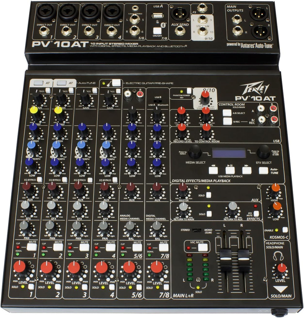 Peavey PV 10 AT 10 Channel Compact Mixing Mixer Console with Bluetooth Auto-Tune pitch correction + 2 1/4" & 4 XLR Cables