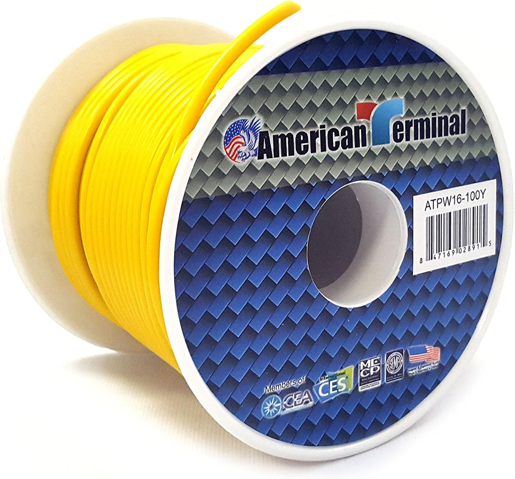 American Terminal ATPW16-100Y 16GA 100' Yellow Primary Remote Power Ground Wire