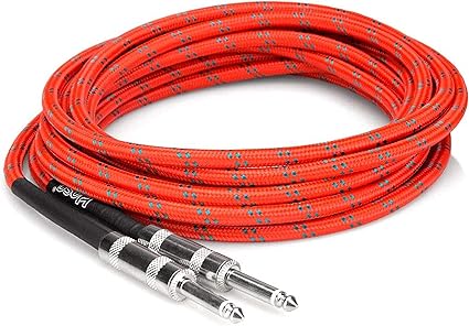 Hosa 3GT-18C3 Cloth Guitar Cable, Straight to Same, 18 ft, Red/Green