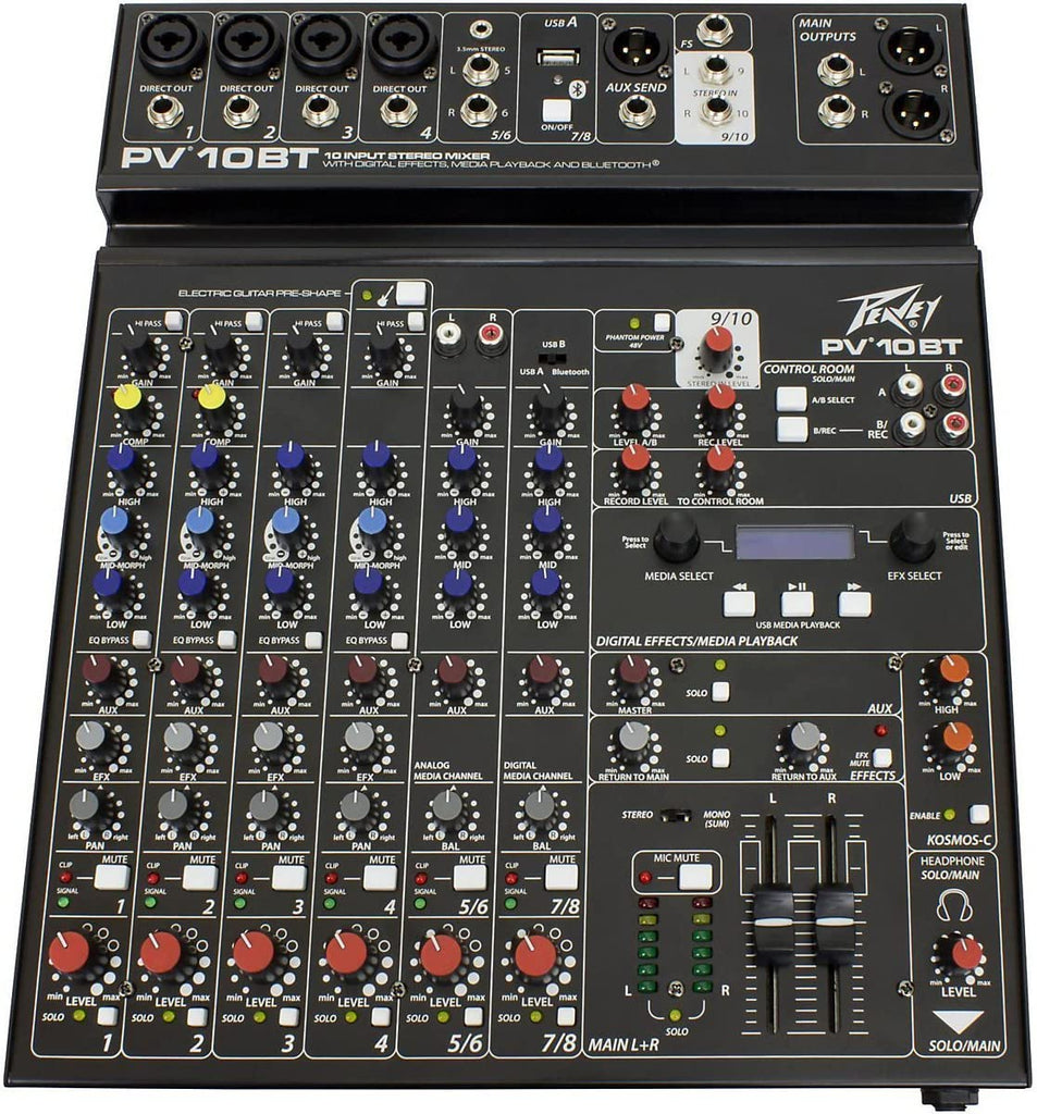 Peavey PV10BT Pro Audio Mixer,4 mic In,Bluetooth/USB,Compressor/Effects Bundle with Peavey PV 20' XLR Female to Male Low Z Mic Cable