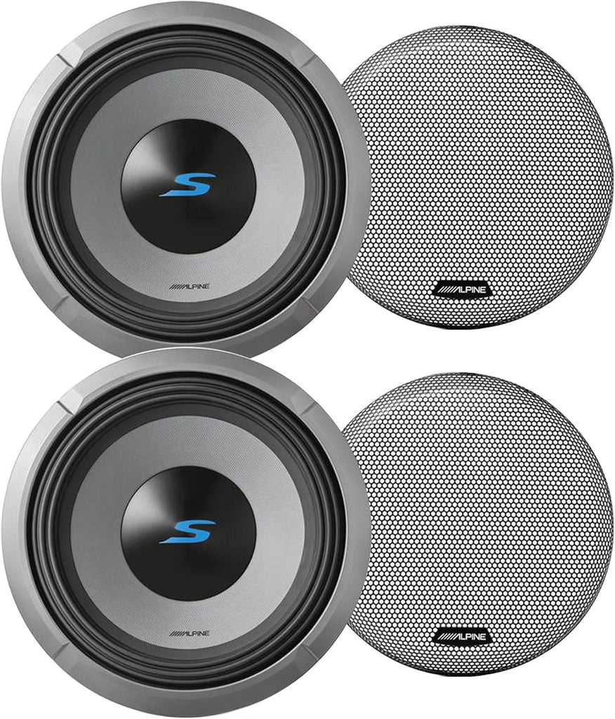 Alpine 2- S2-W12D4 12" S-Series Dual 4 Ohm Car Subwoofer & 2 KTE-12G.3 Grille