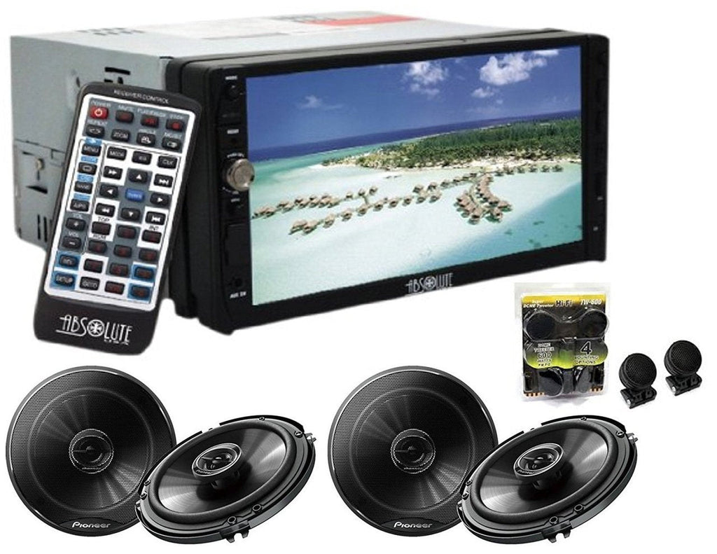 Absolute DD-3000 7-Inch Double Din Multimedia DVD Player Receiver With 2 Pair Pioneer TS-G1645R 6.5 Speakers And Free Absolute TW600 Tweeter