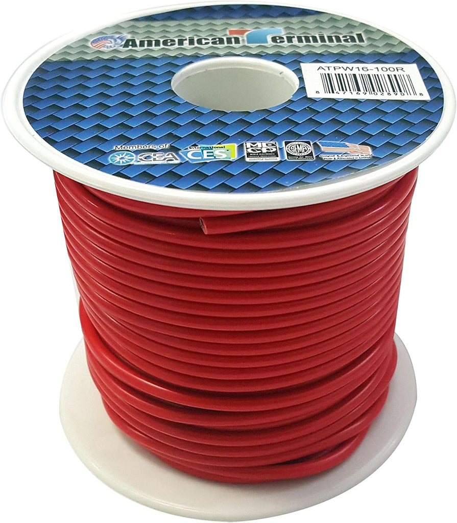 American Terminal ATPW16-100R 16GA 100' Red Primary Remote Power Ground Wire