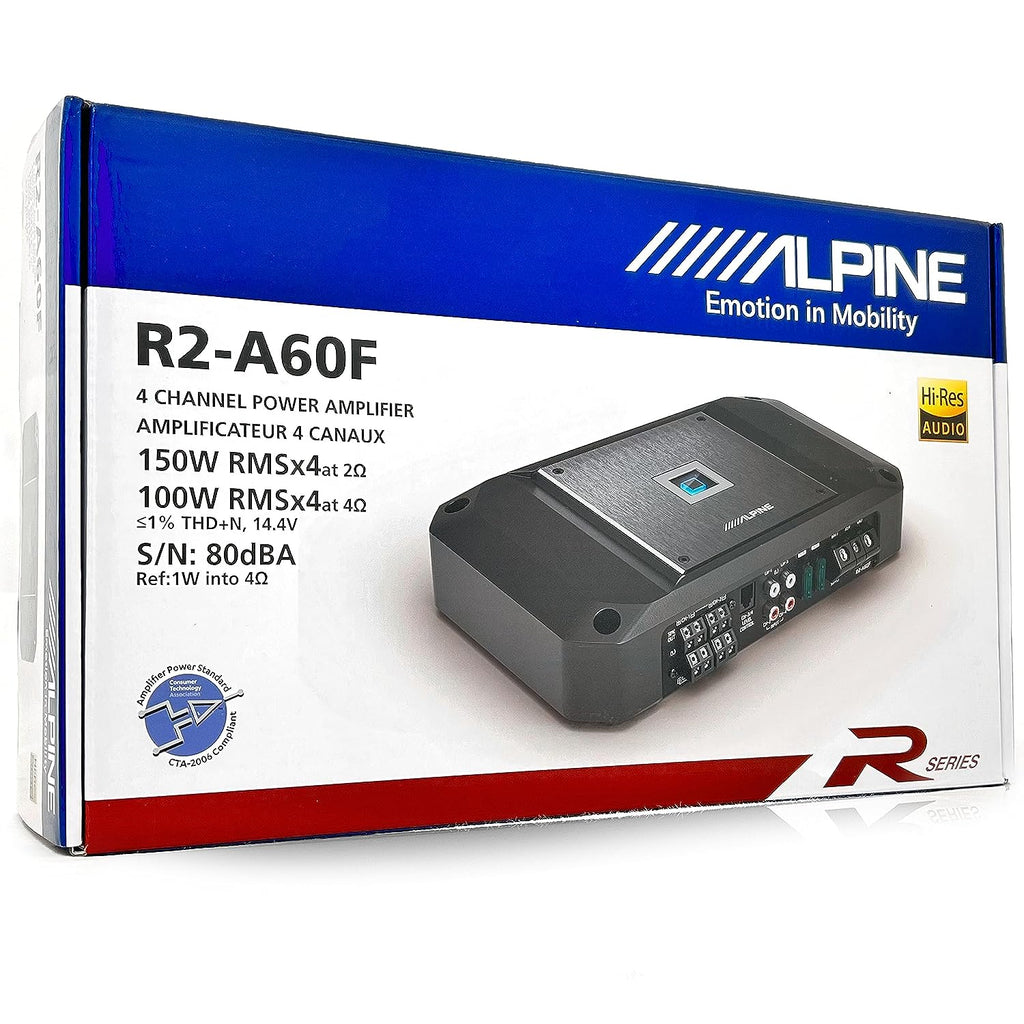 Alpine R2-A60F 4 Ch Class D Car Amplifier & RUX-H01 Bass Knob & KIT8 AMP Kit