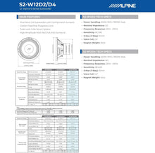 Load image into Gallery viewer, 2 Alpine S2-W12D2 1800W 12" Type-S Series Dual 2 ohm Car Subwoofer