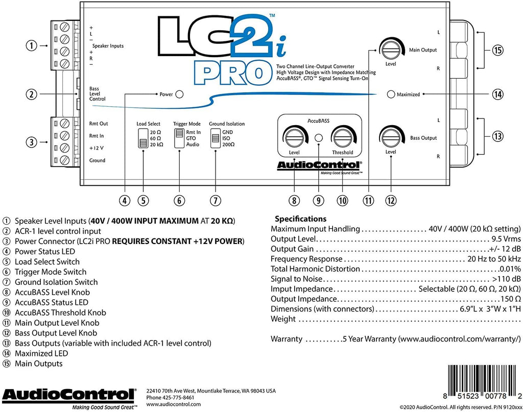 AudioControl LC2i PRO 2-Channel Line Output Converter & Alpine SXE1726S Speakers Bundle