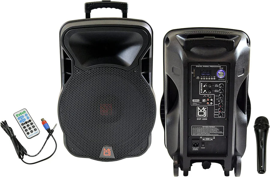 2 MR DJ DSP4000 PAIR 15" 4000W Bluetooth Portable PA DJ Speaker Stands