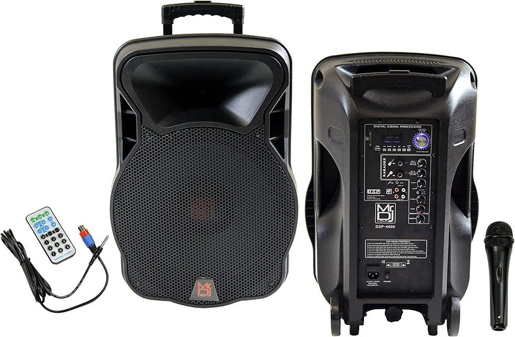 Mr. Dj 15" 4000W Bluetooth DSP FM Radio USB Portable PA DJ Speaker Microphone