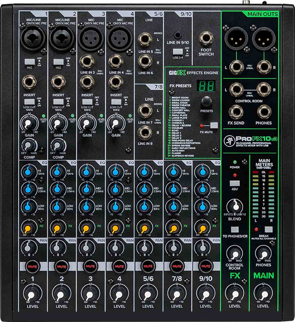 Mackie ProFX10v3, 10-Channel Professional Effects Mixer with USB