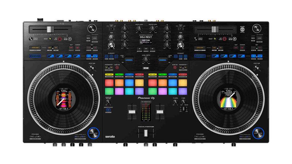 Pioneer DDJ-REV7, 2-Channel DJ Controller Package with Odyssey Flight Case and Headliner Laptop Stand