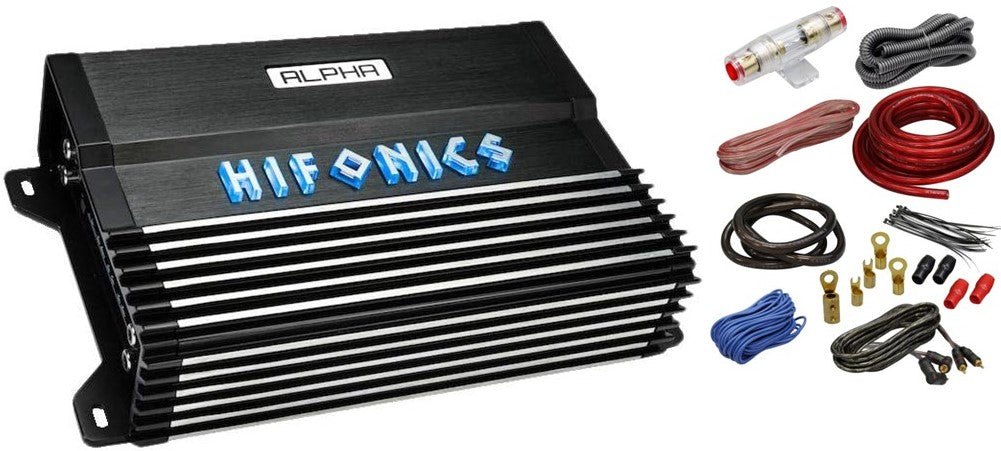 Hifonics A1200.4D 1200 Watt 4-Channel Class-D Compact Car Audio Amplifier & 4G Amp Kit