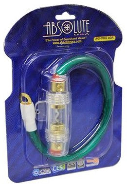 Absolute AGHPKG4GR 4 Gauge Green Power Cable and In-Line Fuse Kit with 60A Fuse and Ring Terminal