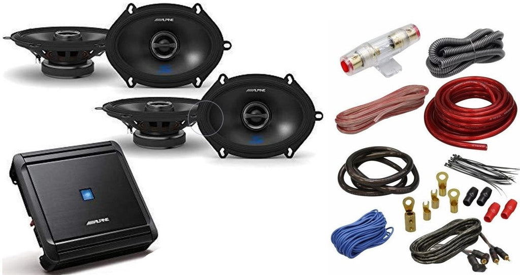 Alpine S-A32F 4 Channel Amplifier + 2 Pair S-S57 5X7" / 6X8" Coax Speakers + 4 Gauge Wiring Kit