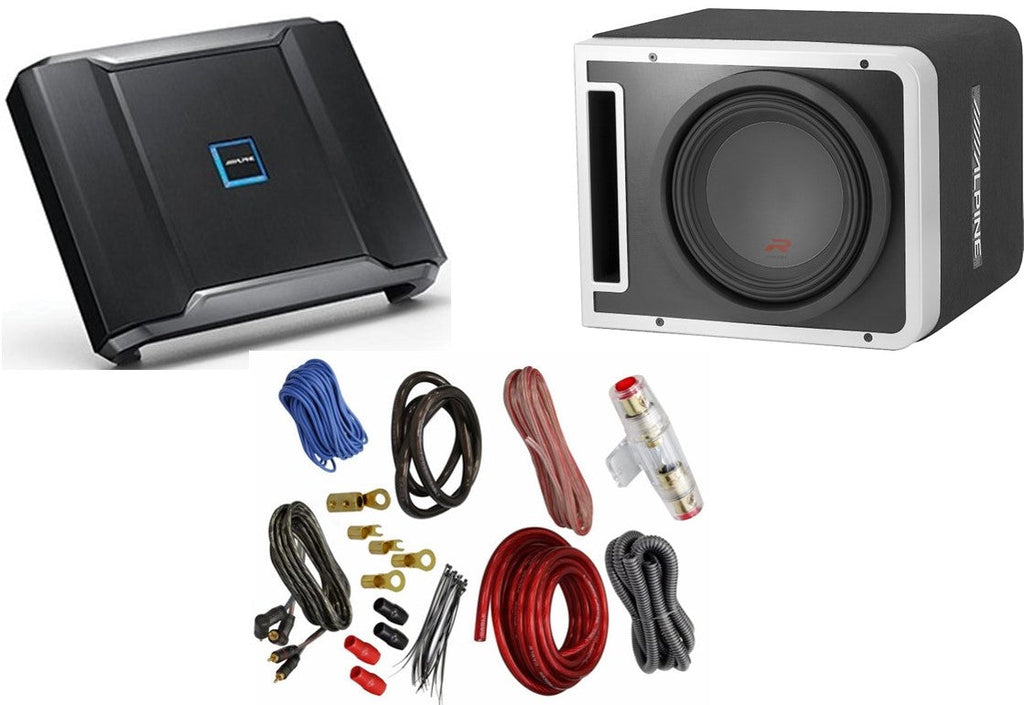 Alpine R-SB10V R-75M KIT4 R-SB10V Pre-Loaded R-Series 10-inch Subwoofer Enclosure, R-A75M 750 Watt Mono Amplifier, and 4 Gage Amp Wiring Kit