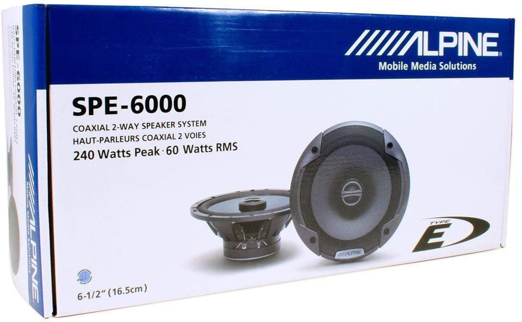 Alpine SPE-6000 Car Speaker 480W Max, 120W RMS 6.5" 2-Way Type-E Coaxial Speakers w/ Silk Tweeters