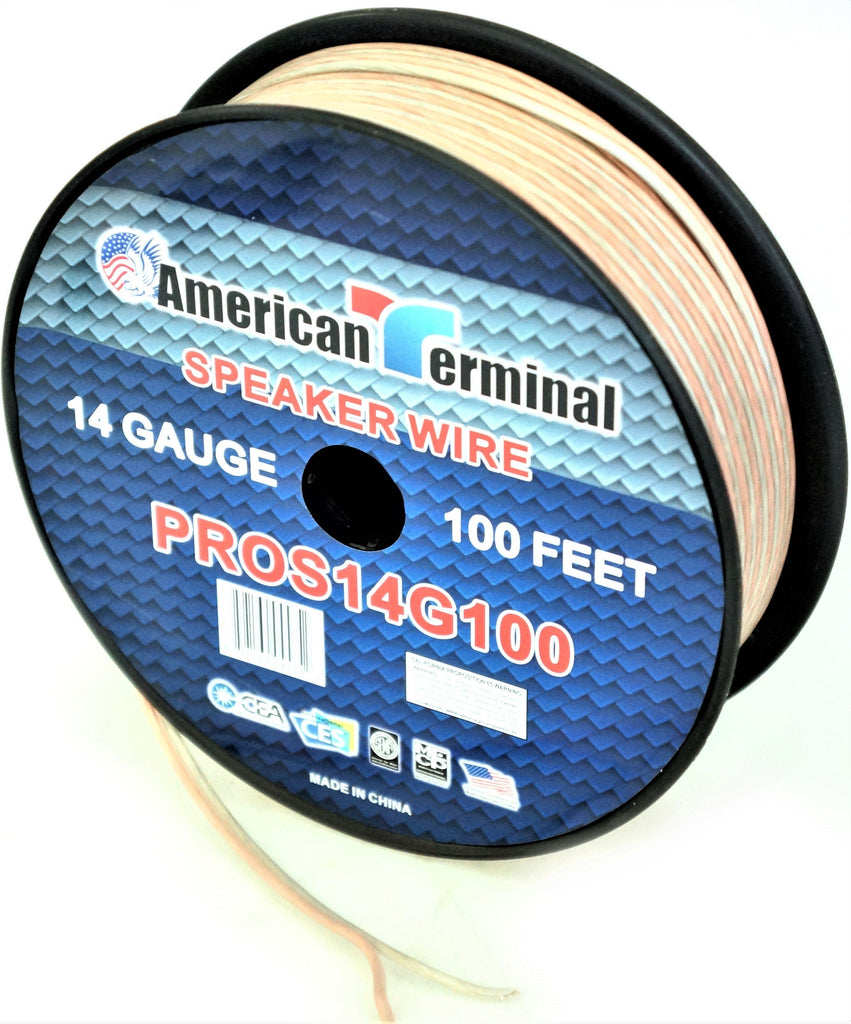 American Terminal PROS14100 14 Gauge Speaker Wire 100' 14 Gauge PRO PA DJ Car Home Marine Audio Speaker Wire Cable Spool