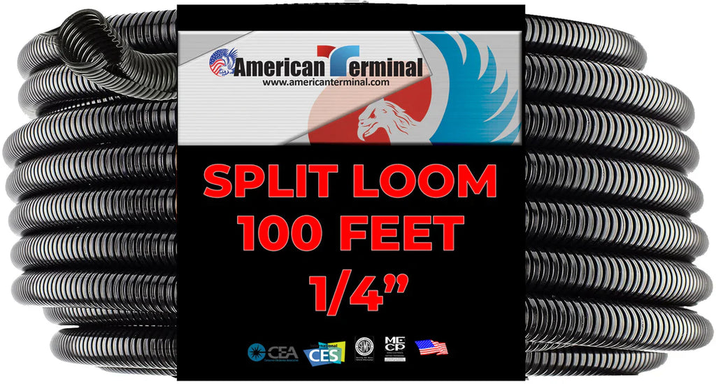 A/T 100 FT 1/4" SPLIT WIRE LOOM CABLE CONDUIT POLYETHYLENE TUBING 100 FEET 1/4