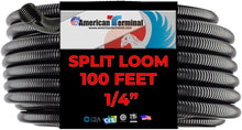 Charger l&#39;image dans la galerie, American Terminal 100 FT 1/4&quot; INCH Split Loom Tubing Wire Conduit Hose Cover Auto Home Marine BlackMarine Black (Original Version)