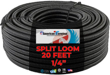 Load image into Gallery viewer, 20 Ft 1/4" Split Wire Loom Conduit Polyethylene Tubing Black Color Sleeve Tube