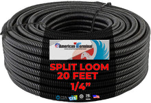 Load image into Gallery viewer, American Terminal 20 Ft 1/4" Split Wire Loom Conduit Polyethylene Tubing Black Color Sleeve Tube