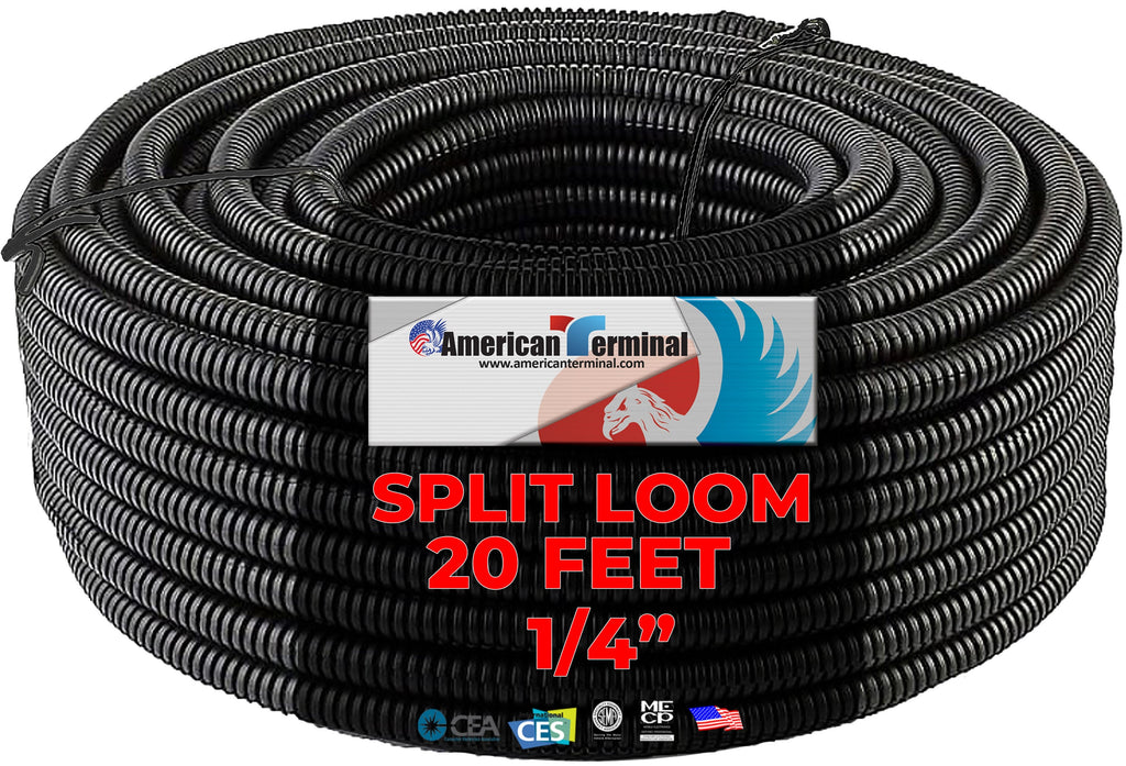20 FT 1/4" INCH Split Loom Tubing Wire Conduit Hose Cover Auto Home Black