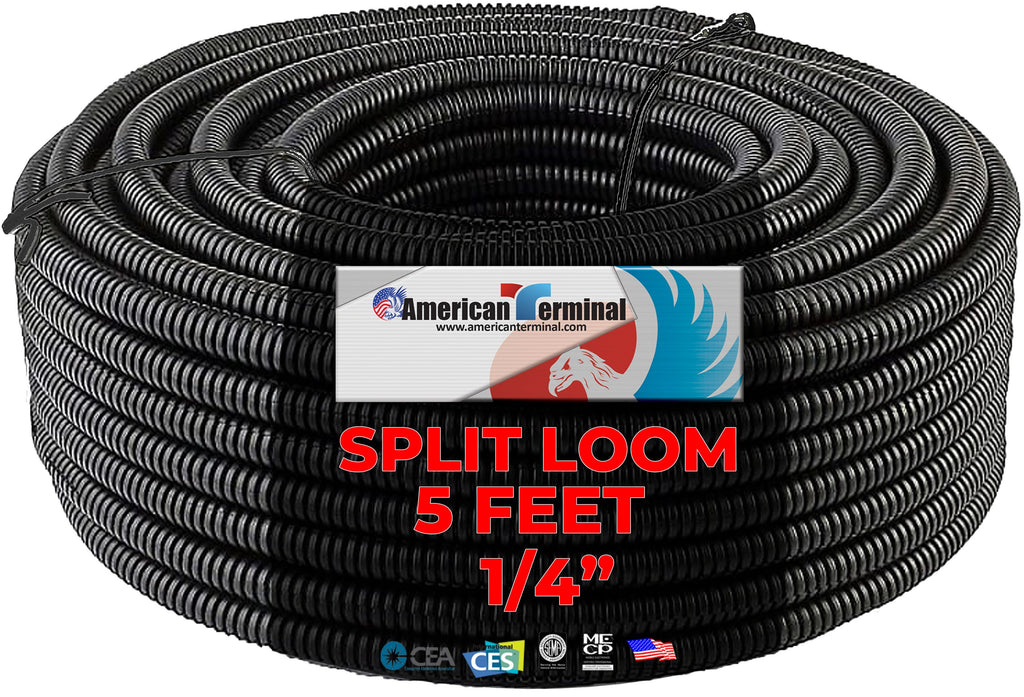 5 FT 1/4" INCH Split Loom Tubing Wire Conduit Hose Cover Auto Home Marine Black Marine Black