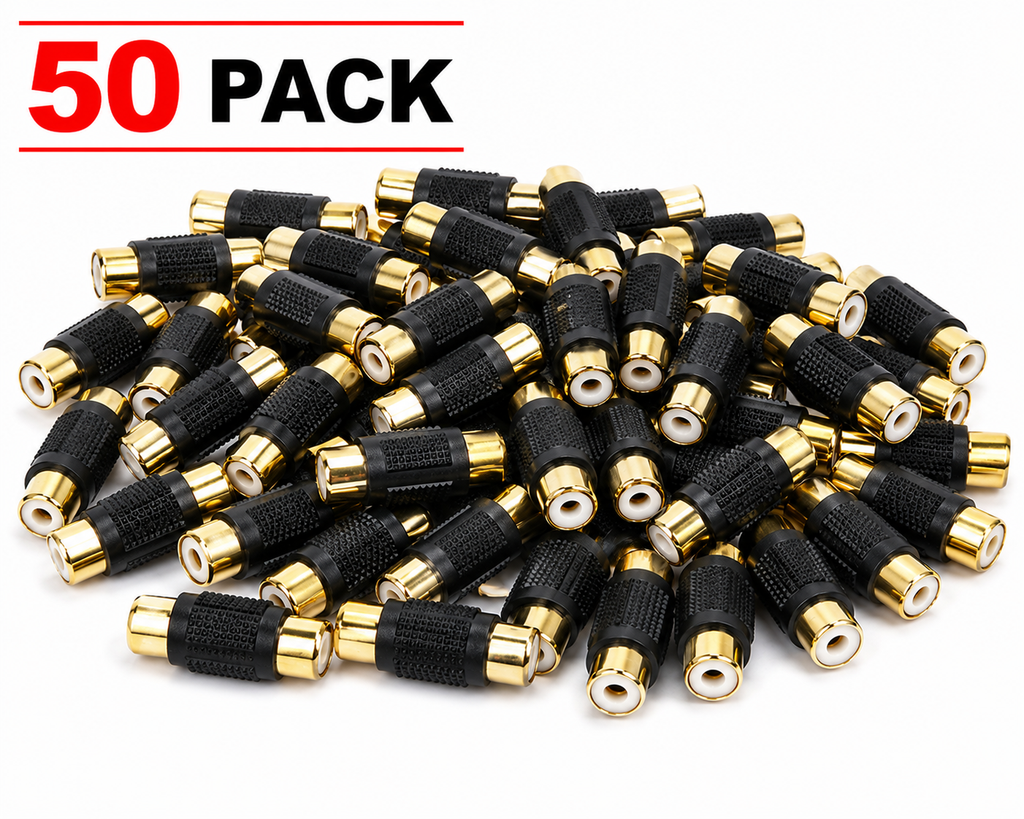 Absolute FF-100B-50 Gold RCA Female-to-Female Coupler Adapter 50 Pack