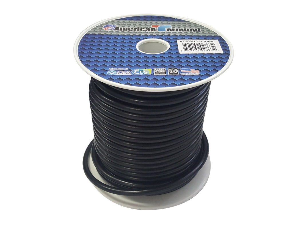 American Terminal ATPW10-100BK 10GA 100' Black Primary Remote Power Ground Wire